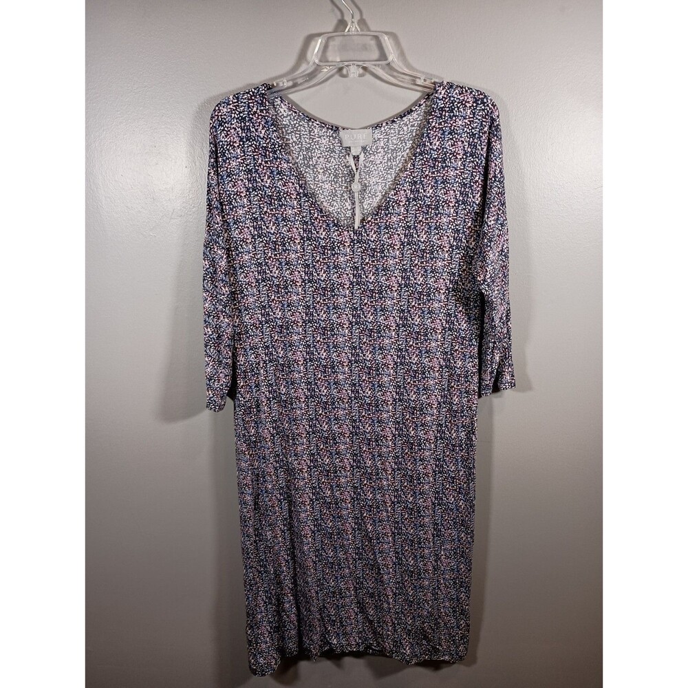 Pure Collection Dress Slash Neck Jersey 3/4 Sleeve Shift Midi Modal Size 6